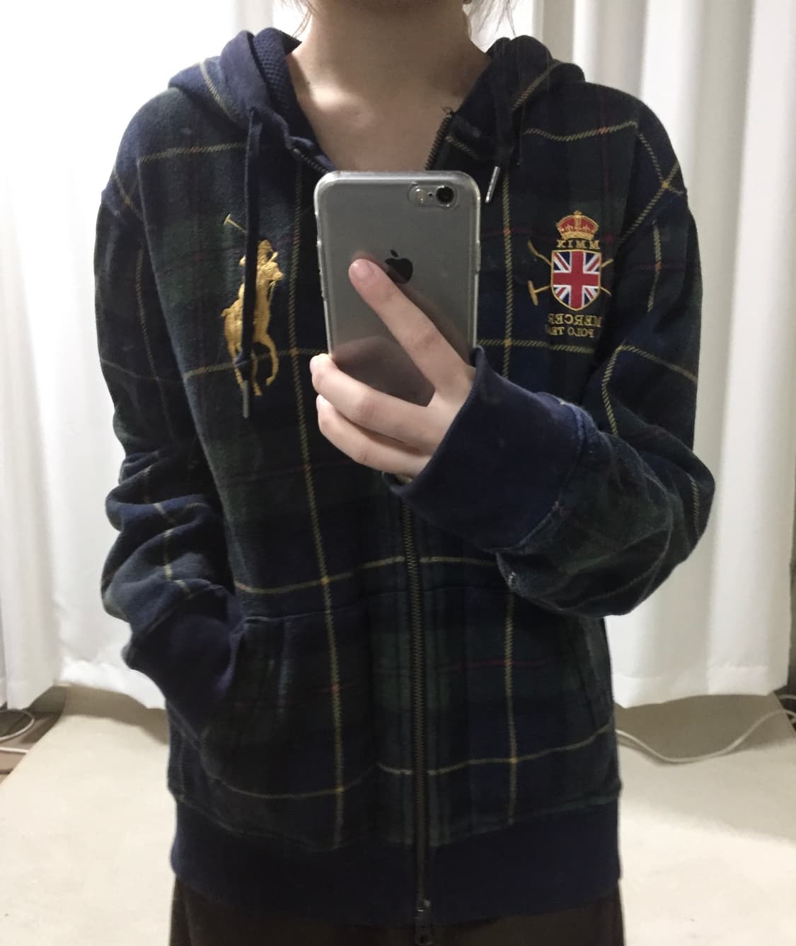 폴로 랄프로렌 그린 네이비 빅포니 체크 후드집업 상품이미지1