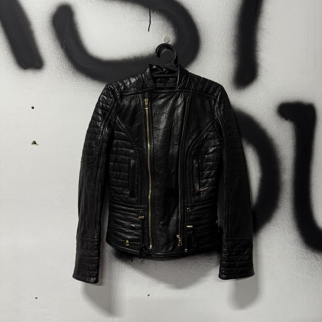 VTG 빈티지 100% 양가죽 더블 지퍼 크롭 바이커 레더 자켓 상품이미지1