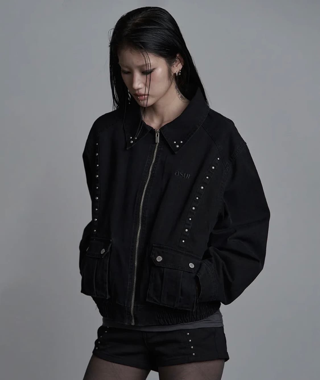 버튼 워시드 블루종 블랙 상품이미지1