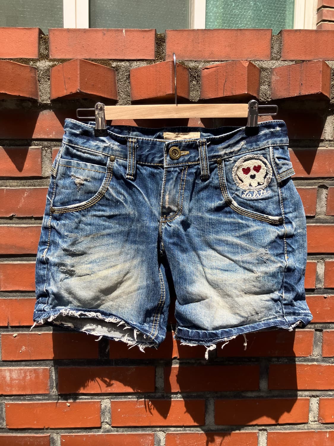 Lolita Jeans 해골 패치워크 디스트로이드 진 반바지 28 상품이미지3