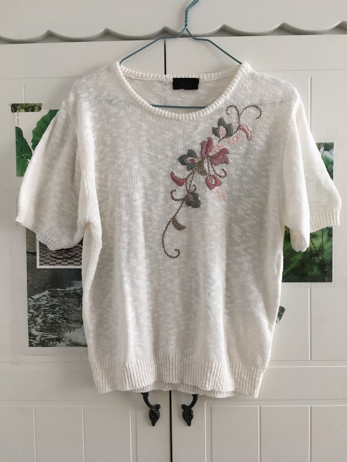 일본빈티지 하구미 모리걸 꽃자수 아이보리 반팔니트 베스트 레이어드 상품이미지1