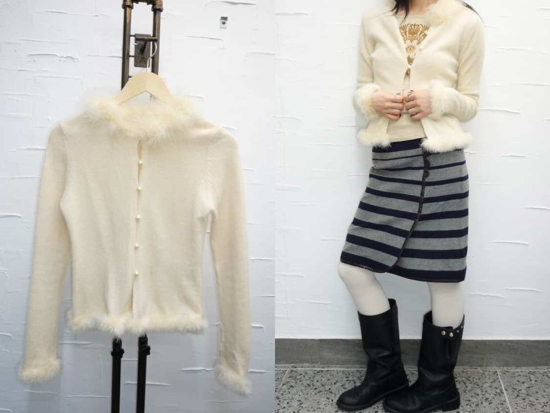 Fur point white cardigan 상품이미지1