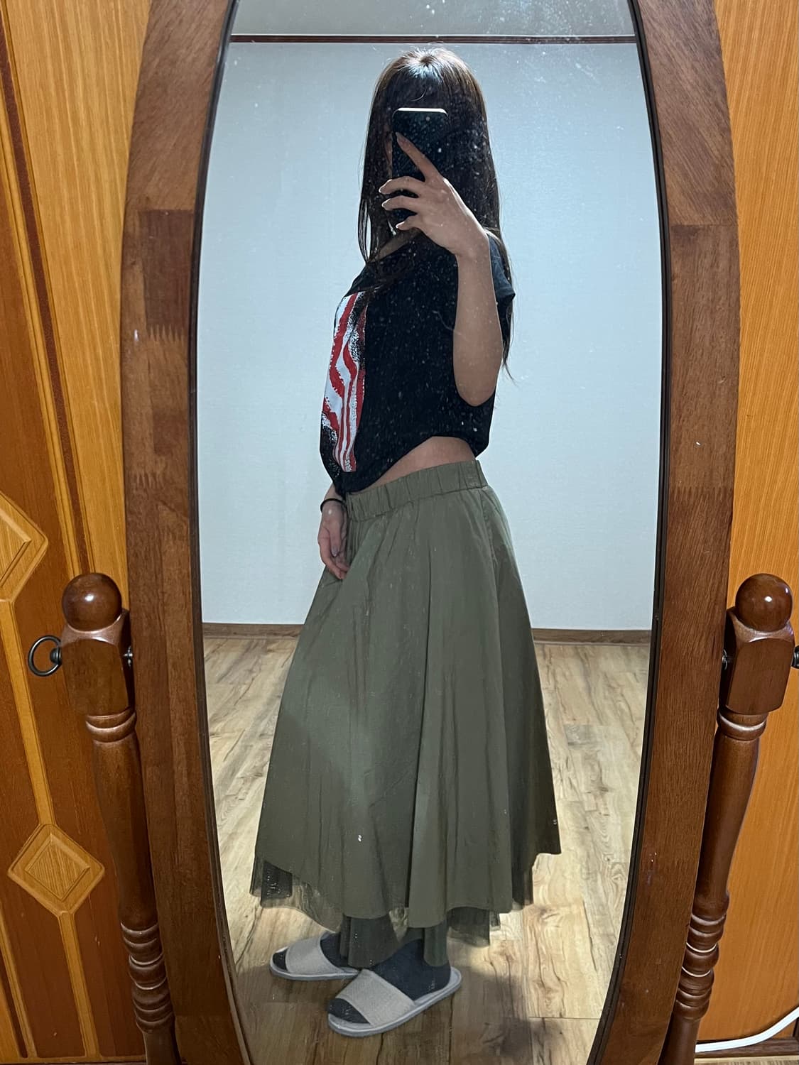 메쉬레이어드 밴딩 롱스커트 상품이미지1