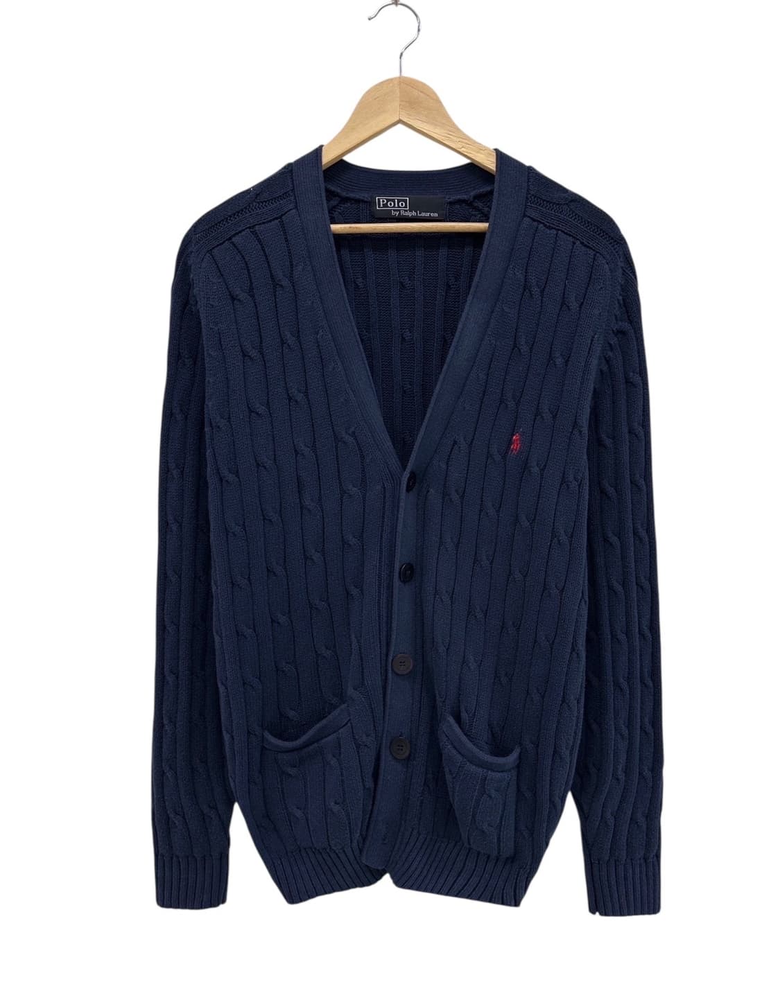 90년대 폴로 꽈배기 니트 가디건 네이비 (2XL) 상품이미지1