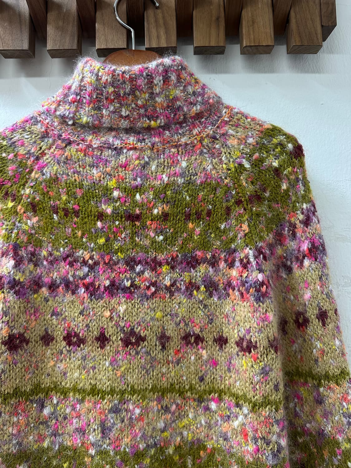 완전에이스✨일본빈티지 모헤어 믹스 멀티 컬러 니트 하이넥 스웨터 니트 상품이미지4