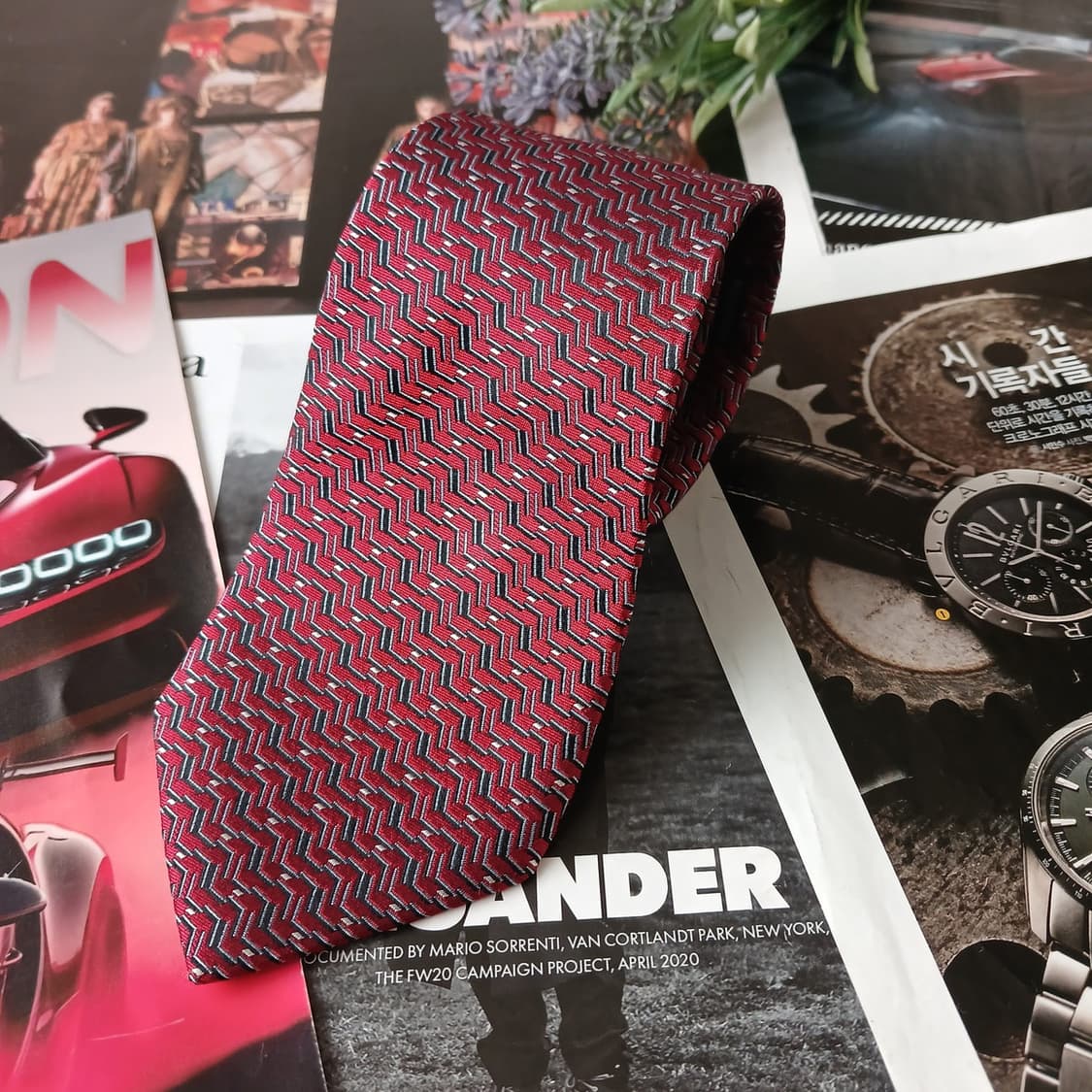 랑방 실크 레드 헤링본 패턴 넥타이 8.1cm A+등급 A19394
 상품이미지4