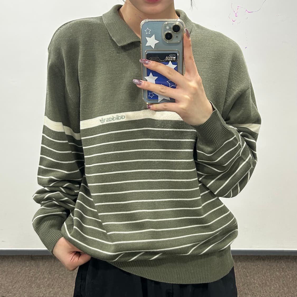 Adidas 아디다스 스몰로고 카키 카라 니트 상품이미지2