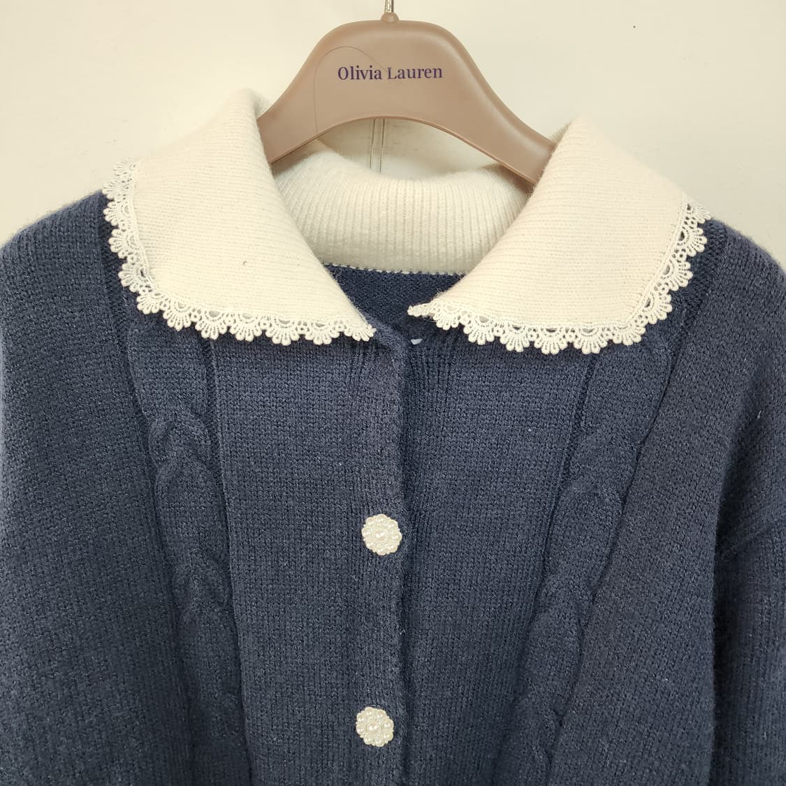 명품 네이비 레이스 카라 가디건 상품이미지2