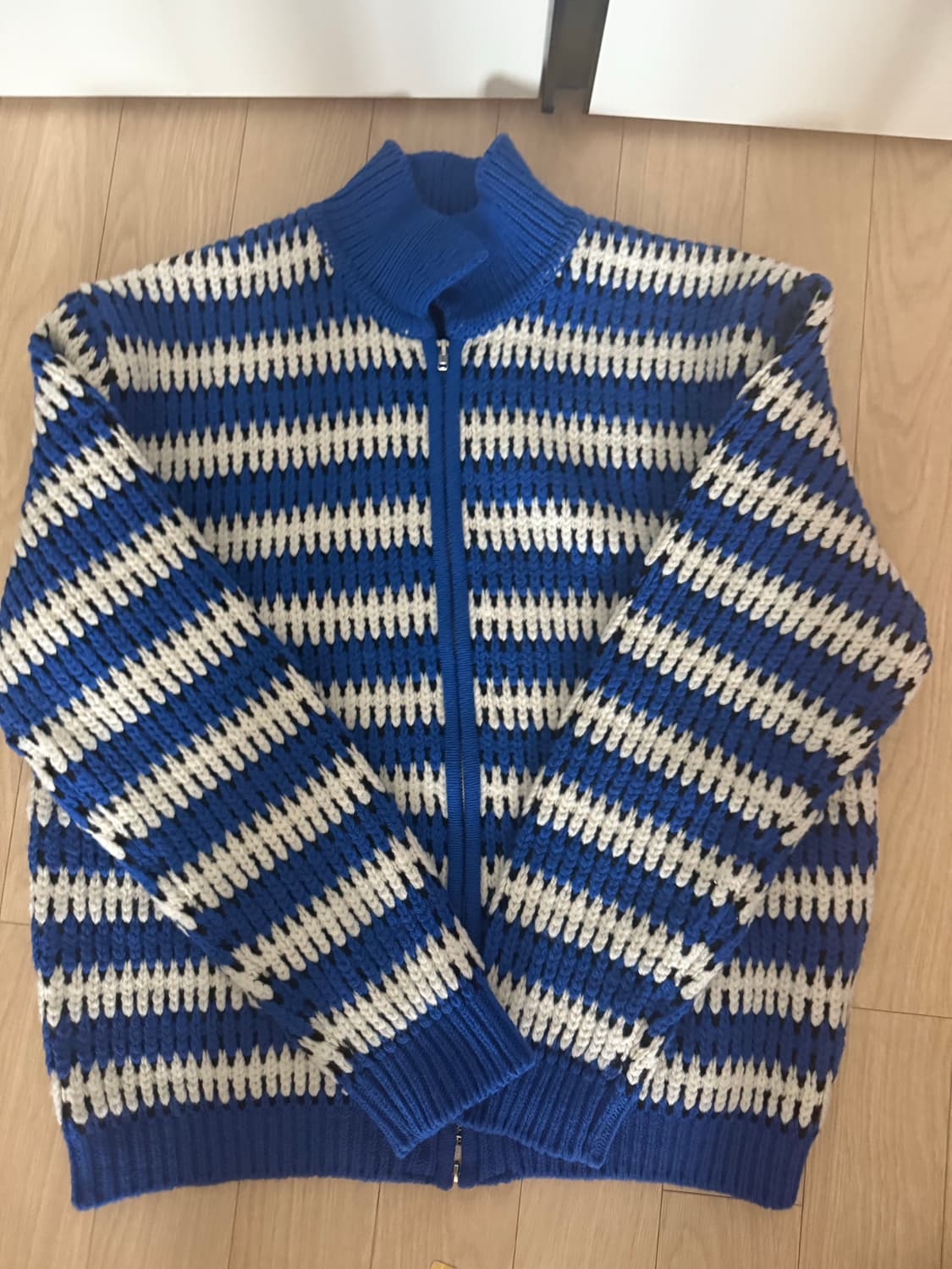 STU 스트라이프 집업 가디건 블루 L 새상품 상품이미지1