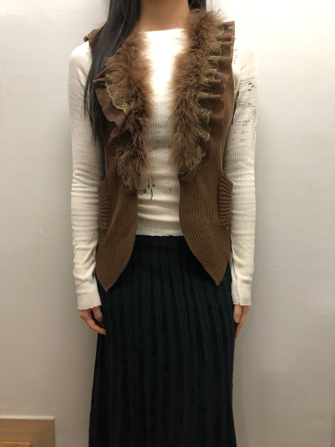 빈티지 브라운 퍼 니트 베스트 상품이미지4