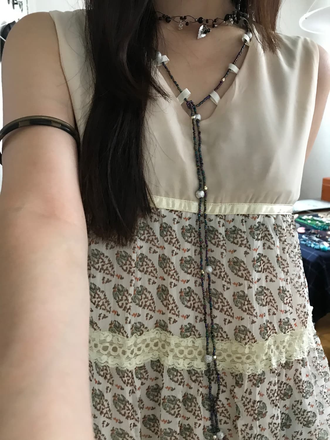 vintage pattern bead sleeveless  상품이미지3