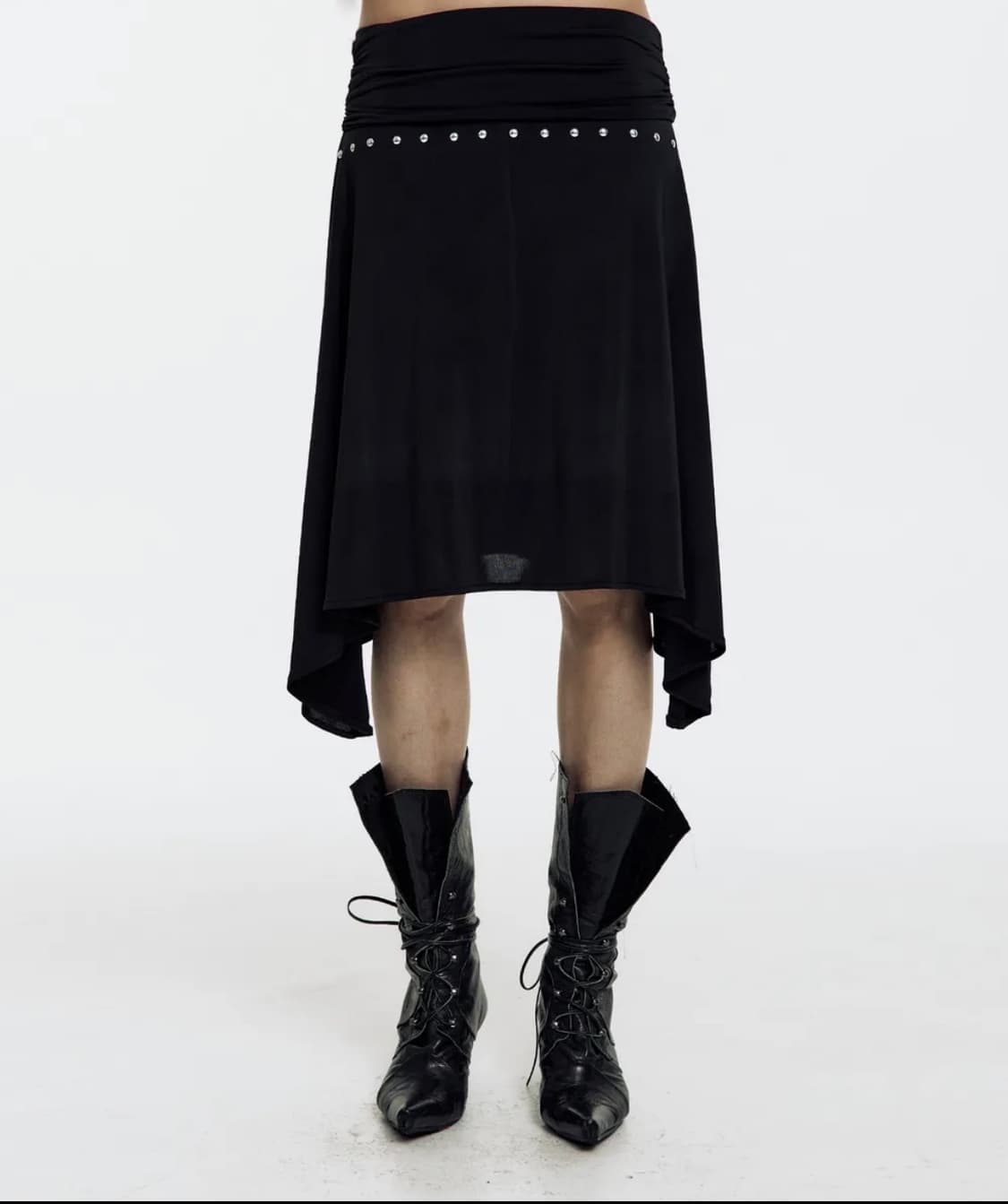 Stud Drape Flare Skirt Black 상품이미지3