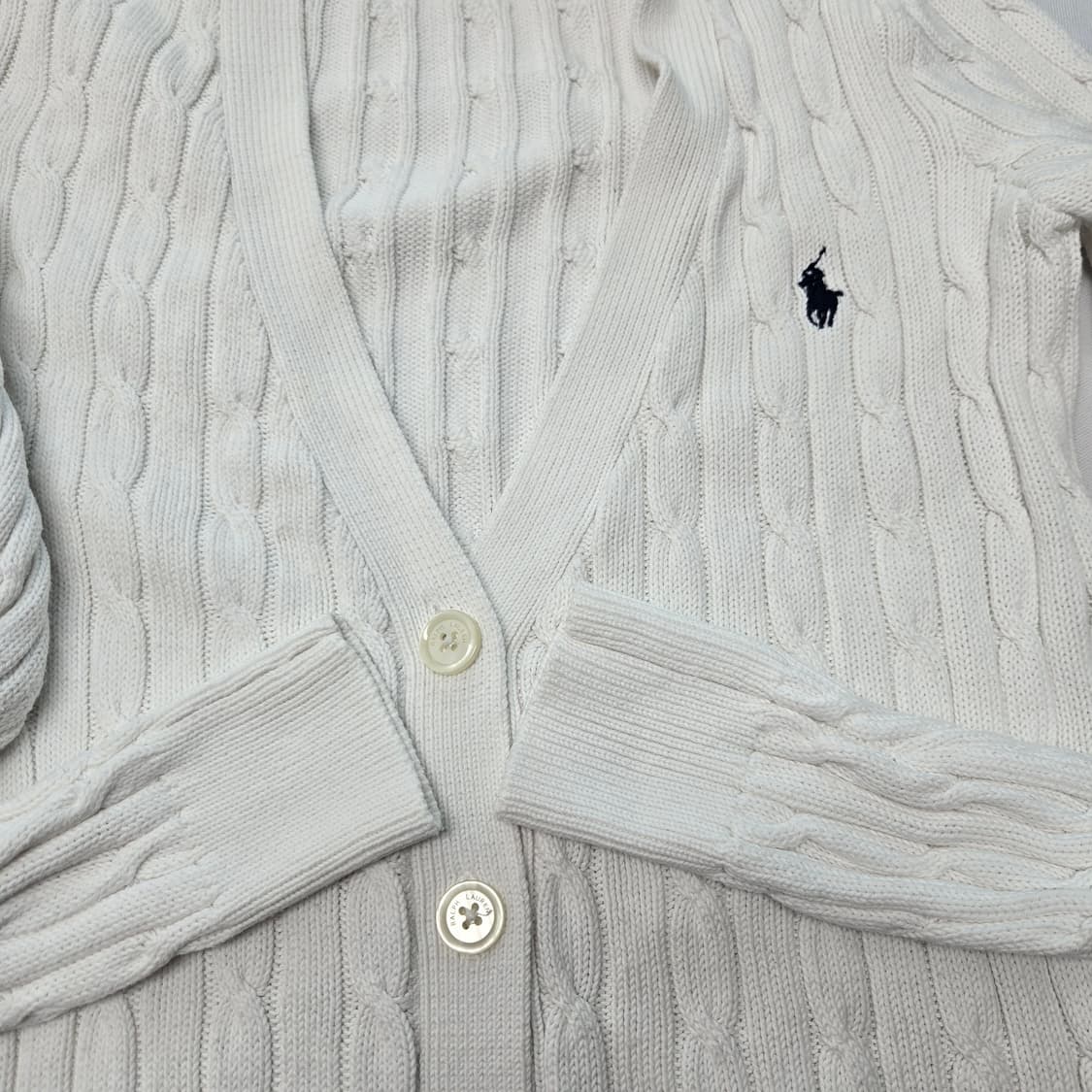 a0112. 폴로 랄프로렌 화이트 케이블 니트 가디건 M 상품이미지4