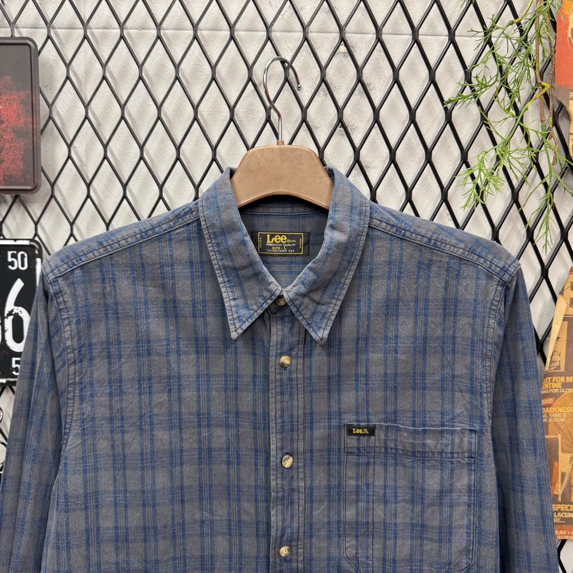 00s LEE 리 체크 패턴 셔츠 전면 원포켓 로고 포인트 네이비 상품이미지3