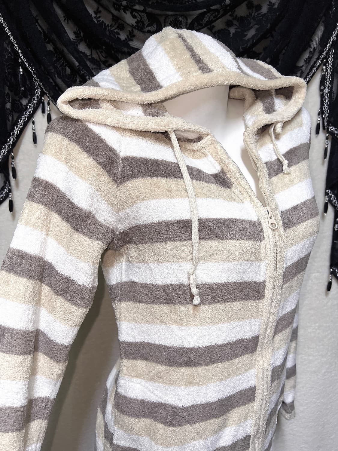 라떼갸루 리락쿠마 스트라이프 후리스 후드집업 룸웨어 홈 잠옷 러블리 핀터 상품이미지1