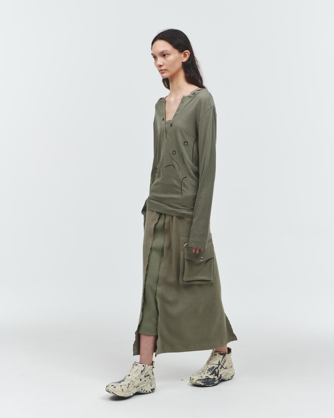 오들리워크샵 멀티포켓 레이어드 카고 롱 스커트 상품이미지4