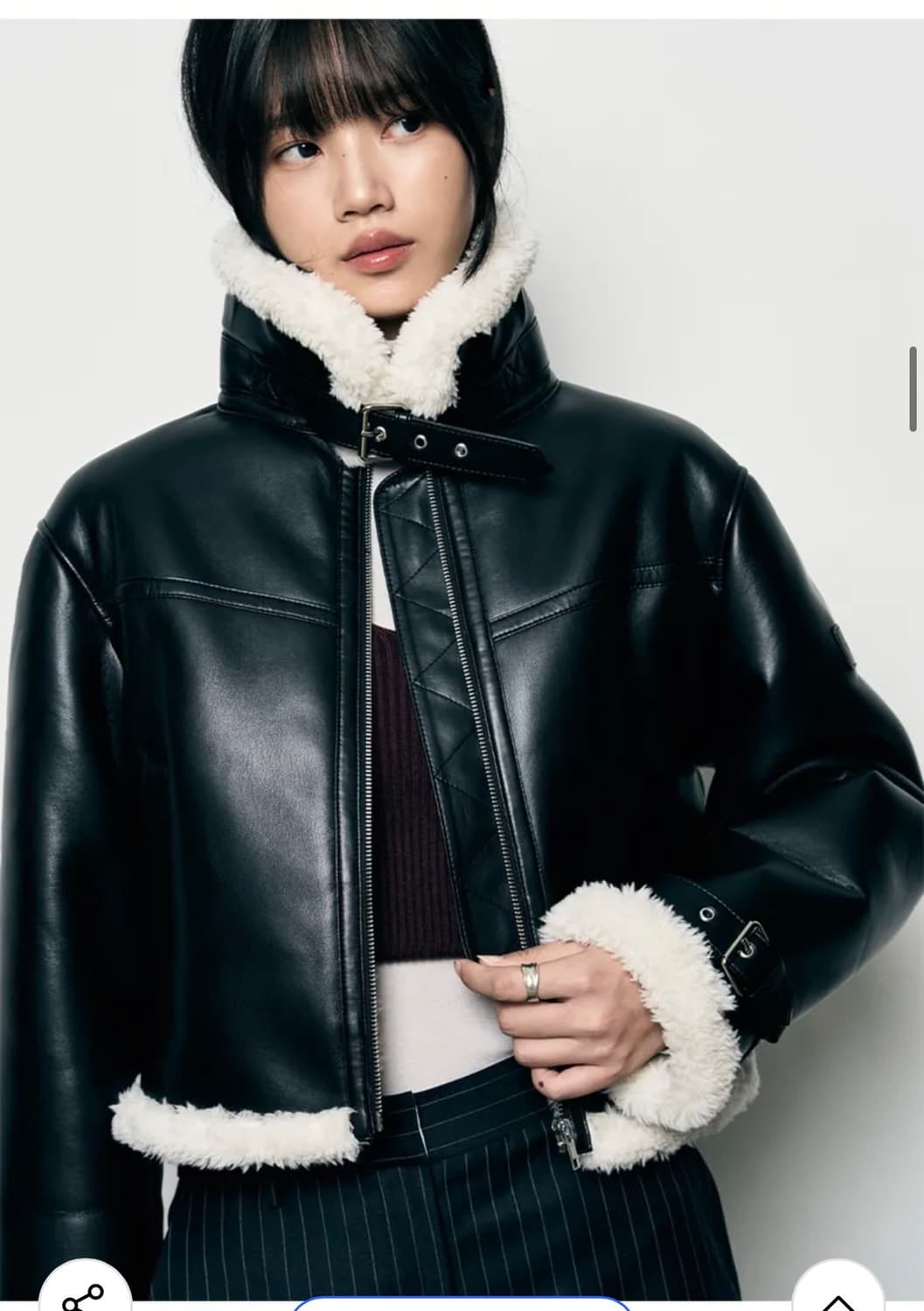 레더리 오블리크 오버핏 레더 무스탕 자켓 [BLACK] 판매 상품이미지7