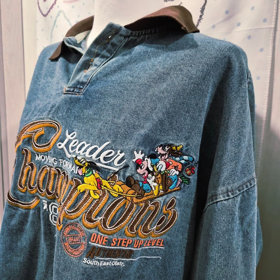 공용 빈티지 미키 워싱 데님 카라 티셔츠  상품이미지3