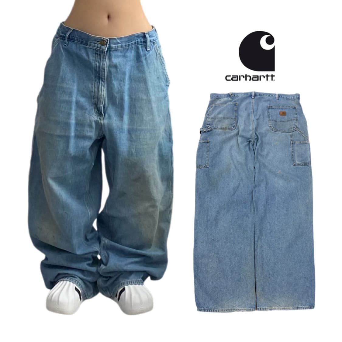 칼하트 OG 가죽패치 카펜터 페이딩 와이드 워크 데님팬츠 상품이미지1