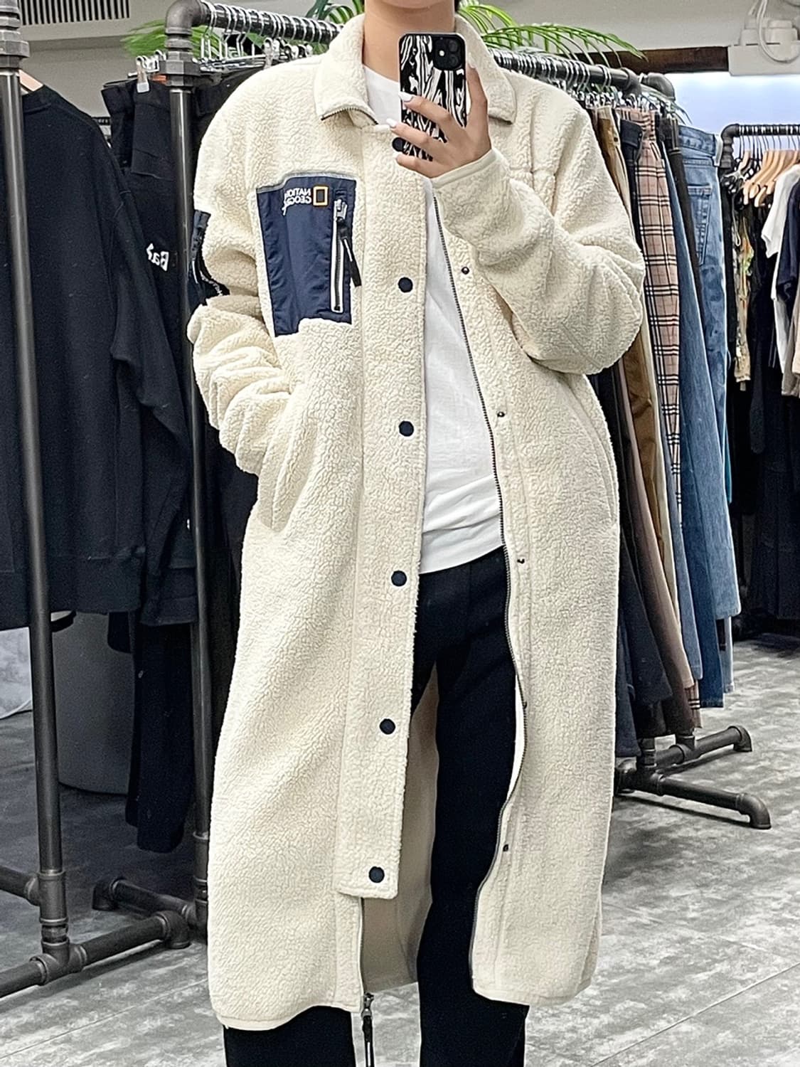 내셔널지오그래피 아이보리 롱 후리스 자켓 상품이미지1