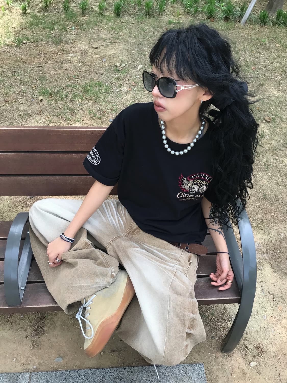 밴슨 스컬 자수&패치 반팔 티셔츠 상품이미지4