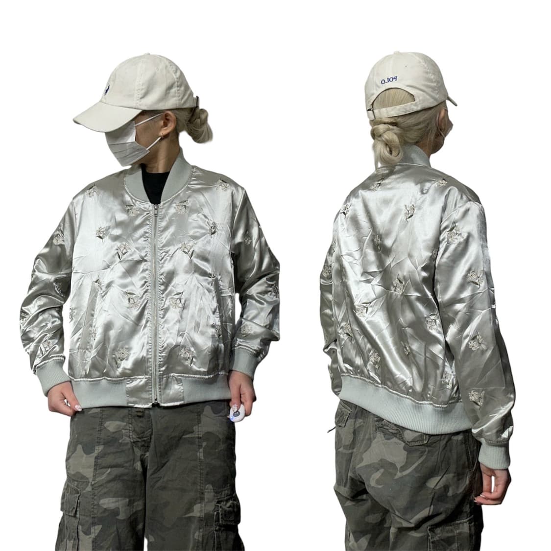 일본 빈티지 유광 실버 스카잔 꽃 자수 크롭 자켓   상품이미지1