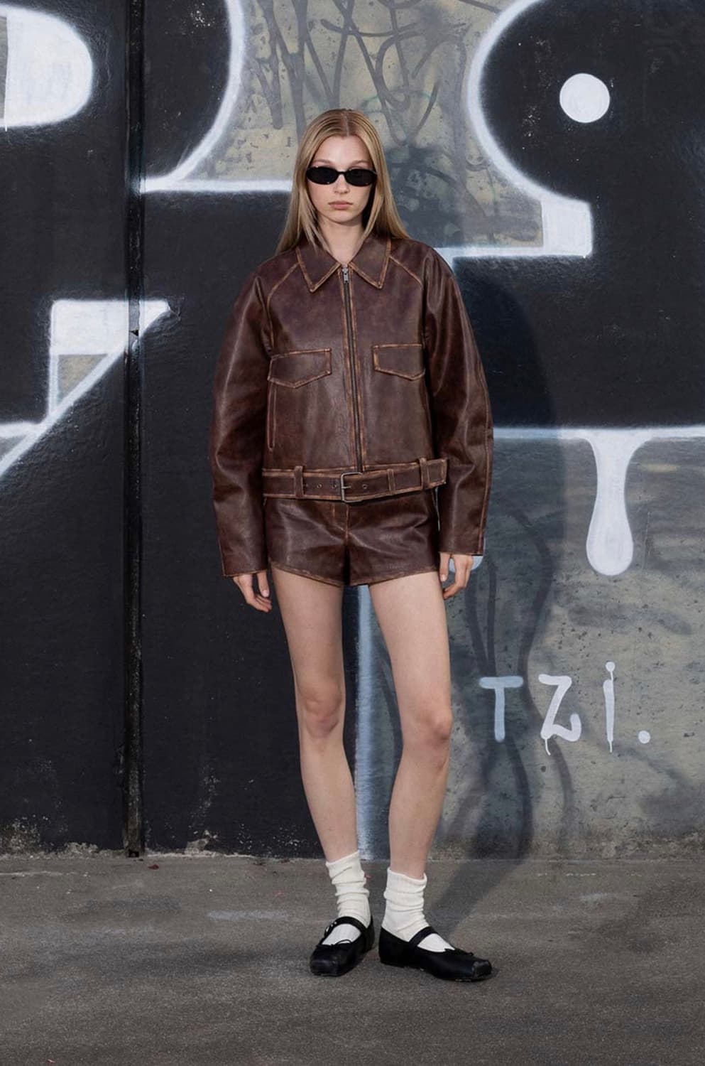 레이브) 빈티지 워싱 레더 자켓 브라운 상품이미지7