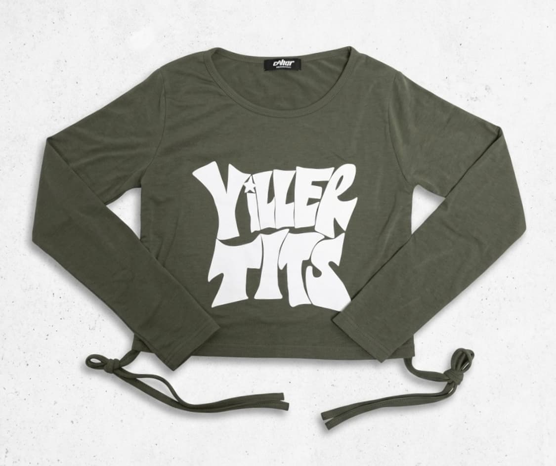 YILLER TIME 스트링 크롭 긴팔 티셔츠 카키 M 상품이미지1