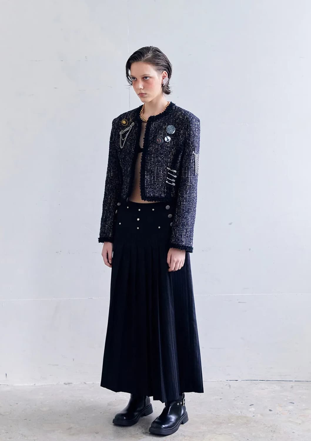 Dared 데어드 metal long pleated skirt 상품이미지2