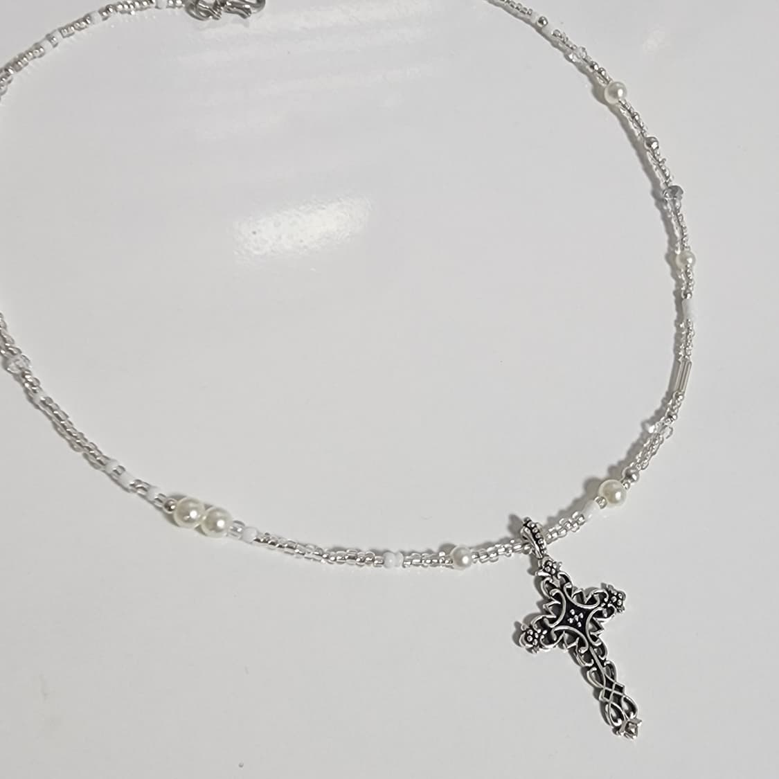 여자 십자가 화이트 실버 목걸이 상품이미지3