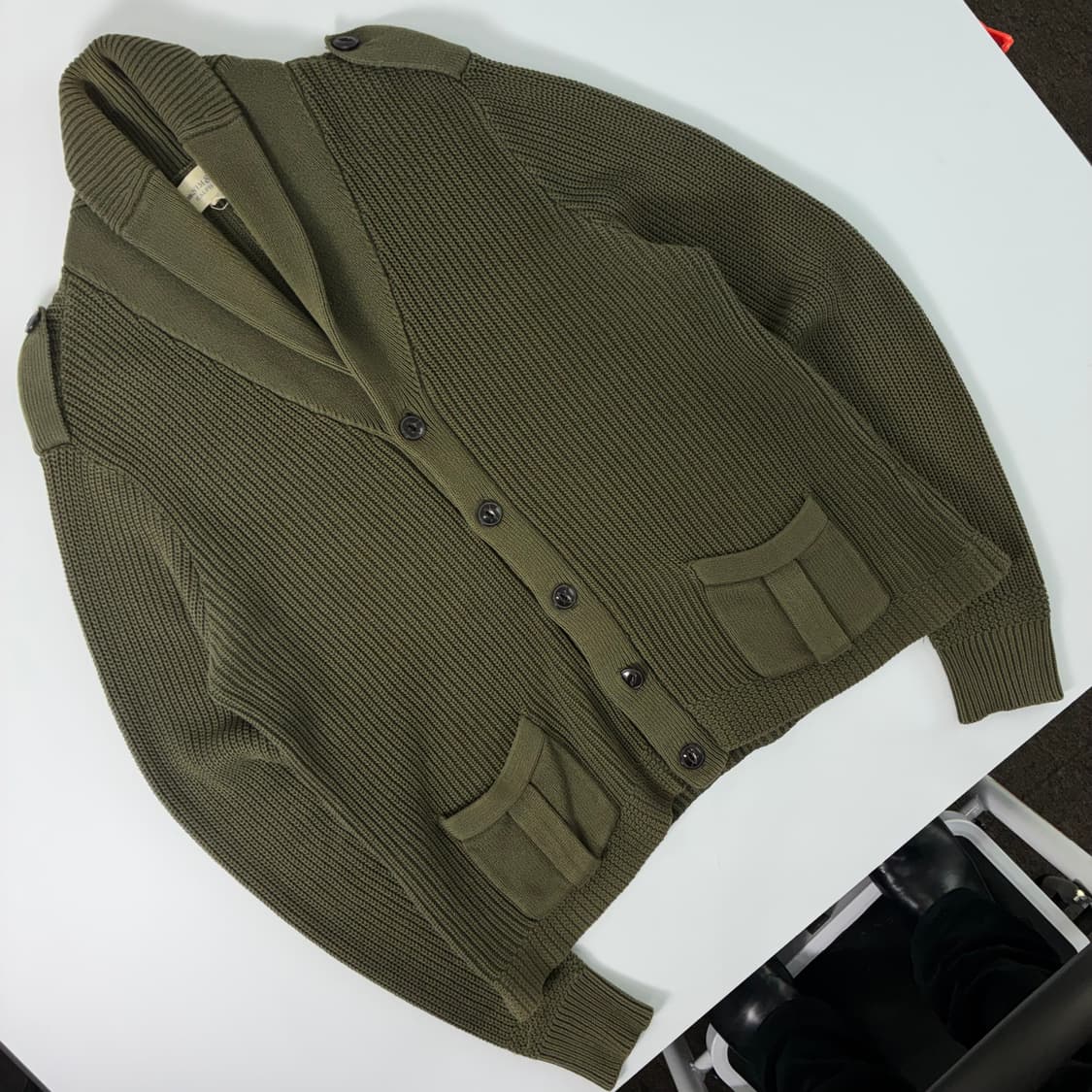 Polo  데님앤서플라이 카키 코튼 숄카라 니트 가디건  상품이미지2