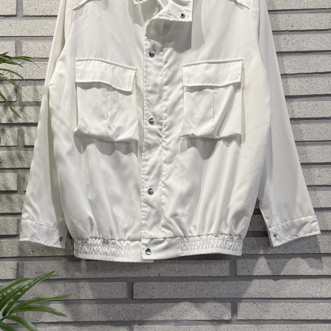 JPN VINTAGE 집업 자켓 스냅버튼 투포켓 밑단밴딩 디테일 화이트 상품이미지4