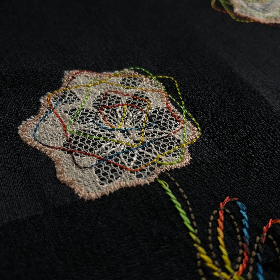 일본빈티지 Mimose 달천깔페어리 자수 플라워 반팔 티셔츠 상품이미지4