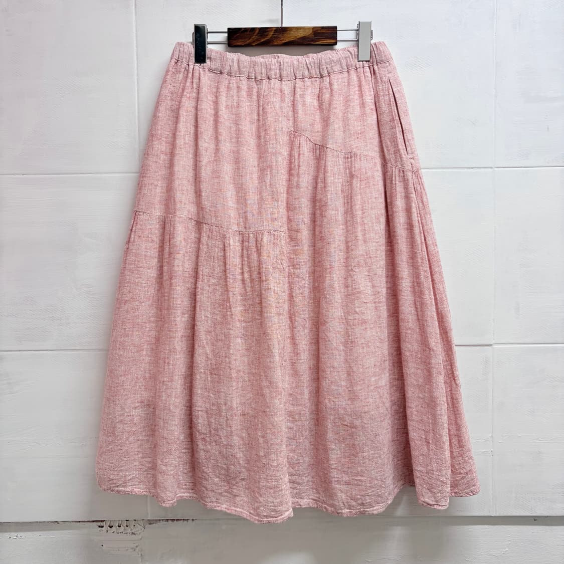 STUDIO CLIP 핑크레드 린넨코튼 언발 셔링 미디스커트 JPN  상품이미지3