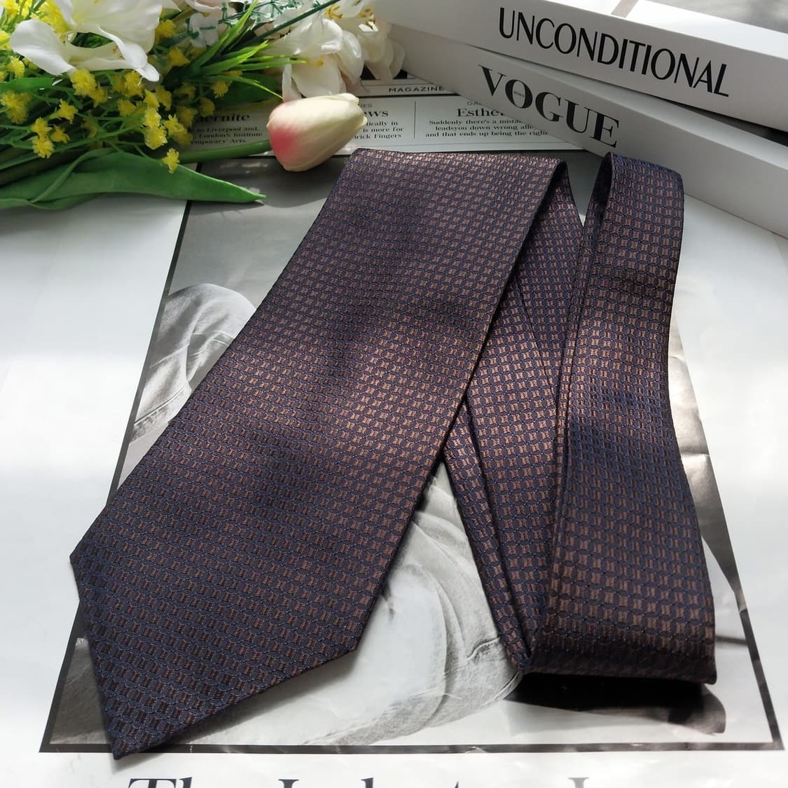캘빈클라인 실크 브라운 자카드 넥타이 10cm A+등급 K952
 상품이미지5
