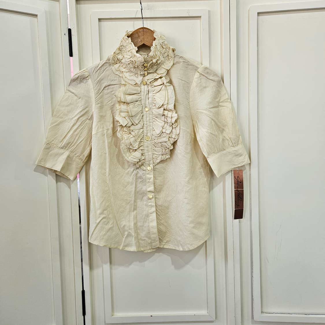 아이보리 프릴 블라우스 반팔 셔츠 상품이미지1