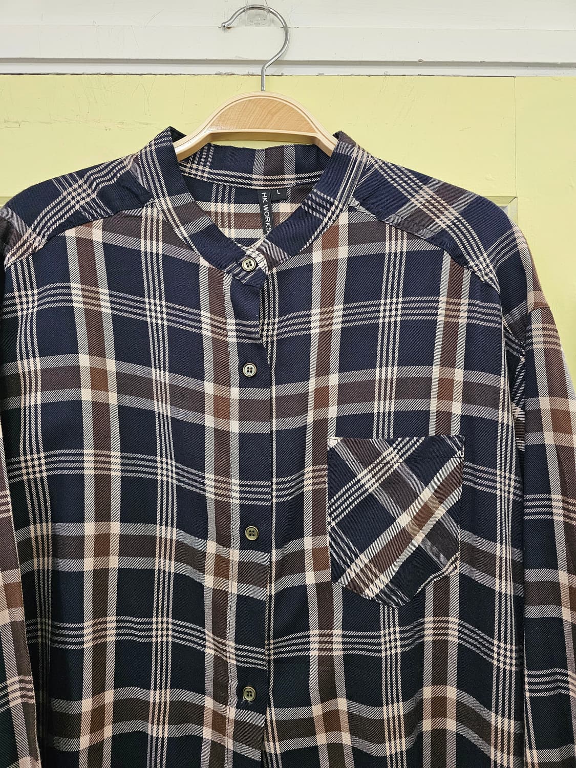 HK Works London 네이비 브라운 헨리넥 롱셔츠 상품이미지3