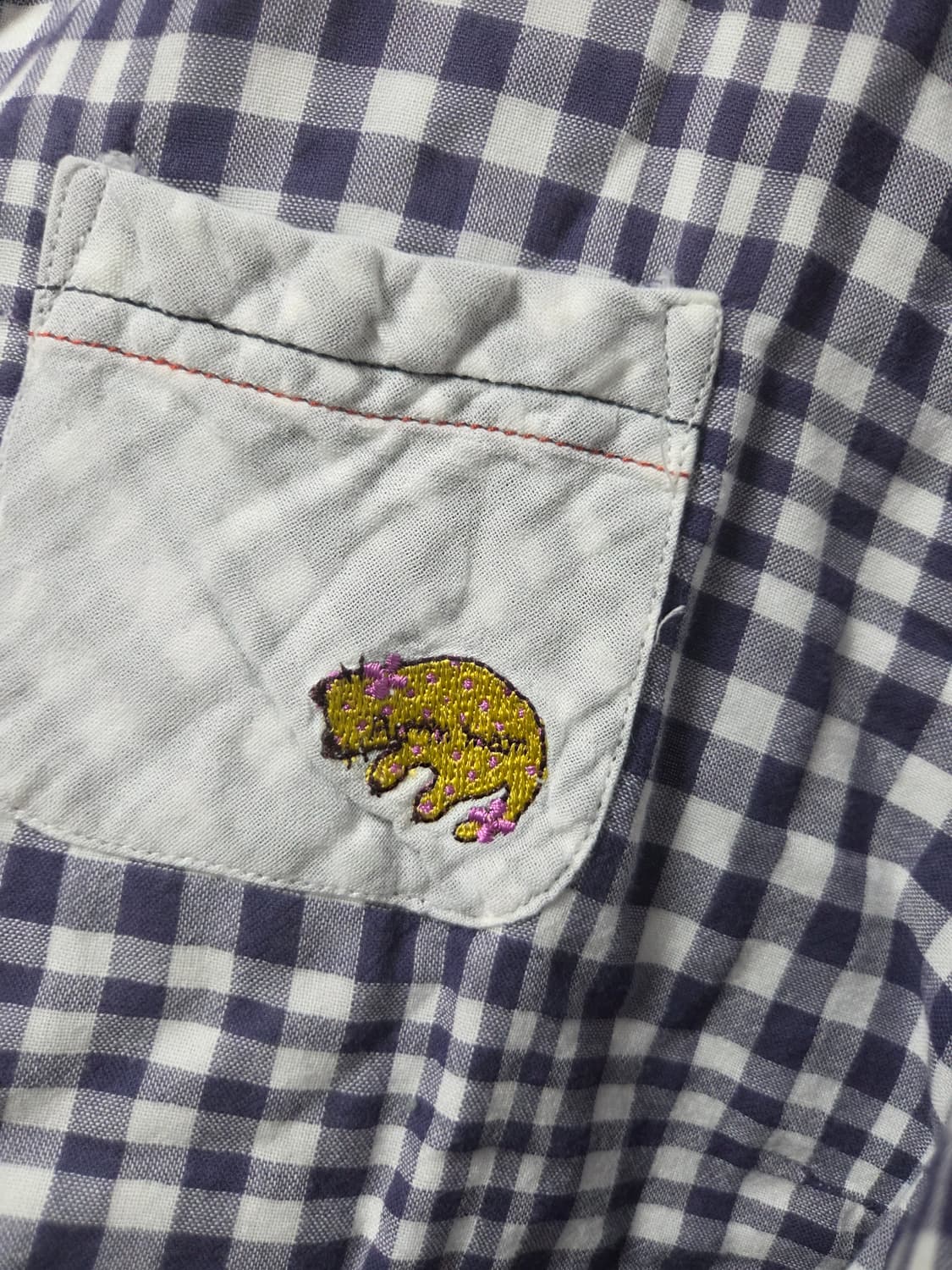 거즈 코튼 고양이 자수 깅엄체크 셔츠 상품이미지5