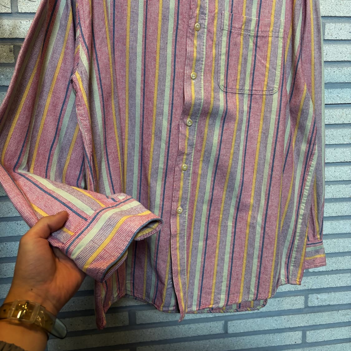 L.L.Bean 엘엘빈 레트로 멀티컬러 스트라이프 셔츠 헤비코튼 디테일 상품이미지5