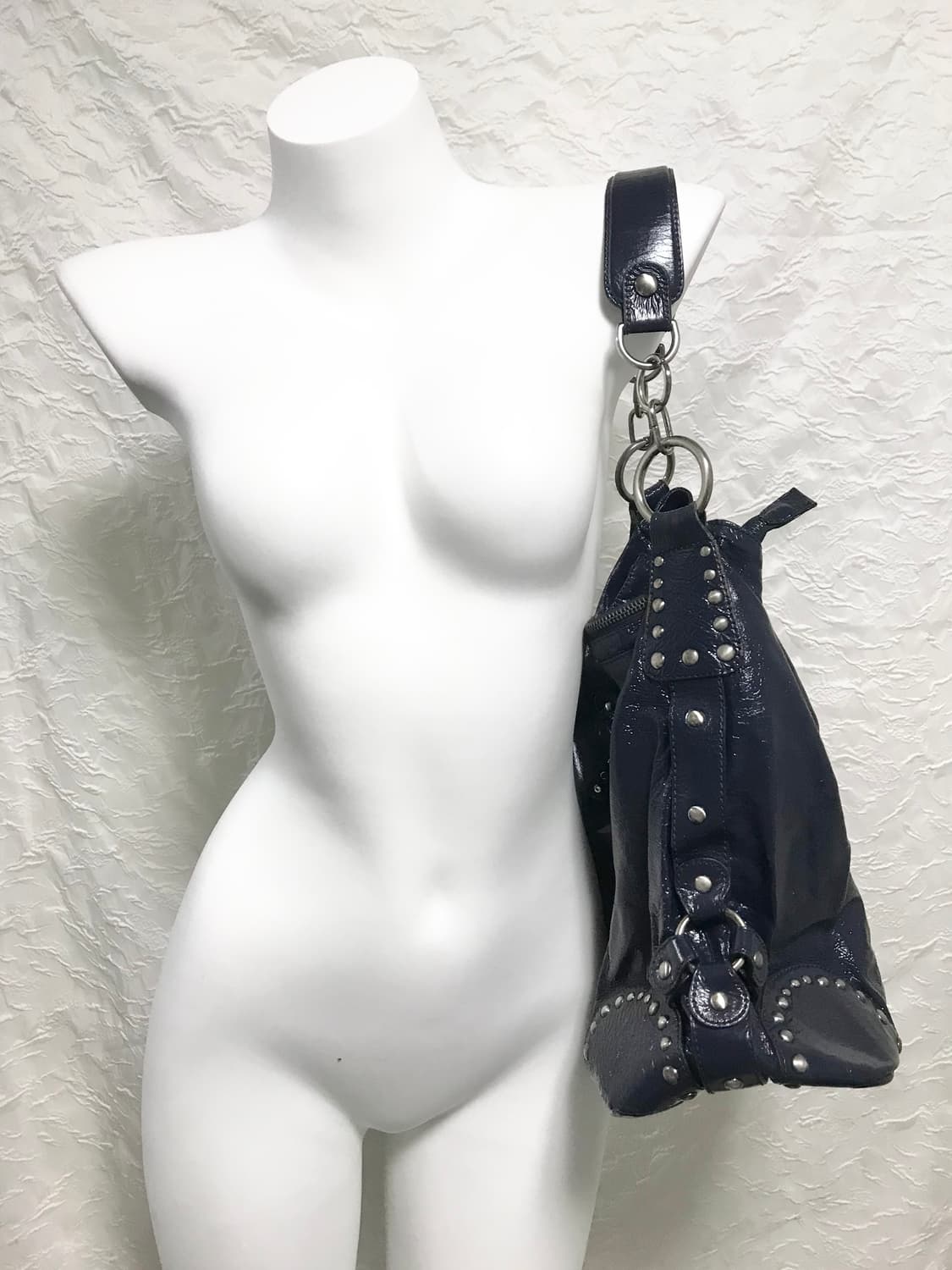 빈티지 돈가죽 스터드 실버 링 리얼 레더 숄더백 상품이미지3