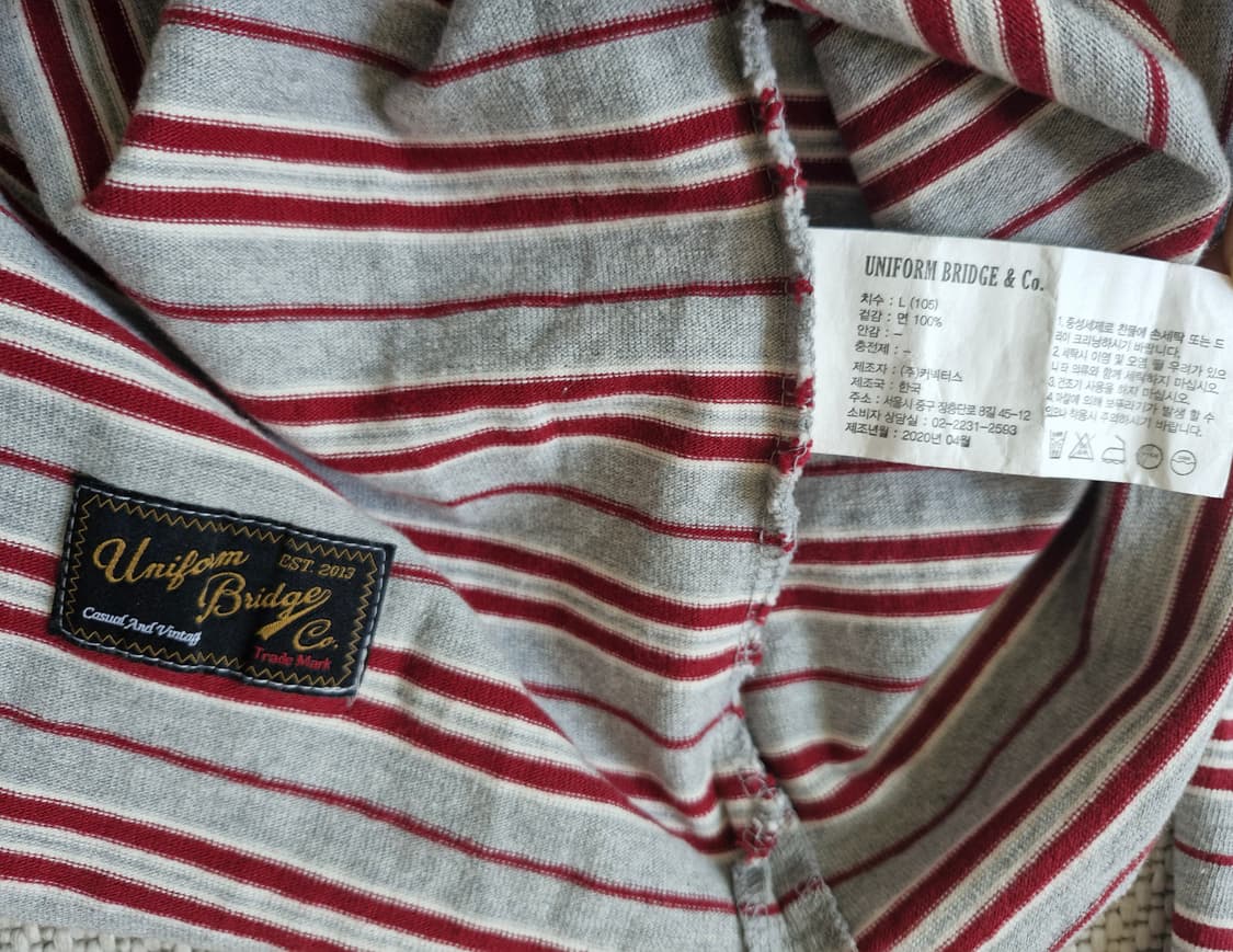 유니폼브릿지 헤비코튼 크루넥 스트라이프 반팔티 L  상품이미지7