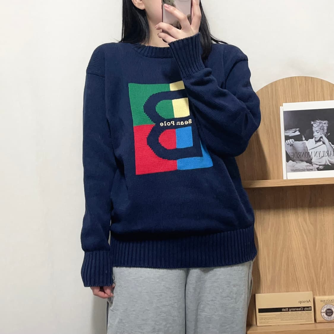 [정품] 빈폴 네이비 스퀘어 로고 라운드 니트 [ 95] 상품이미지2