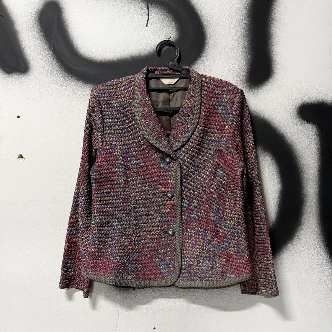 VTG 빈티지 글랜 스타일 페이즐리 자카드 풀 패턴 싱글 자켓 상품이미지1