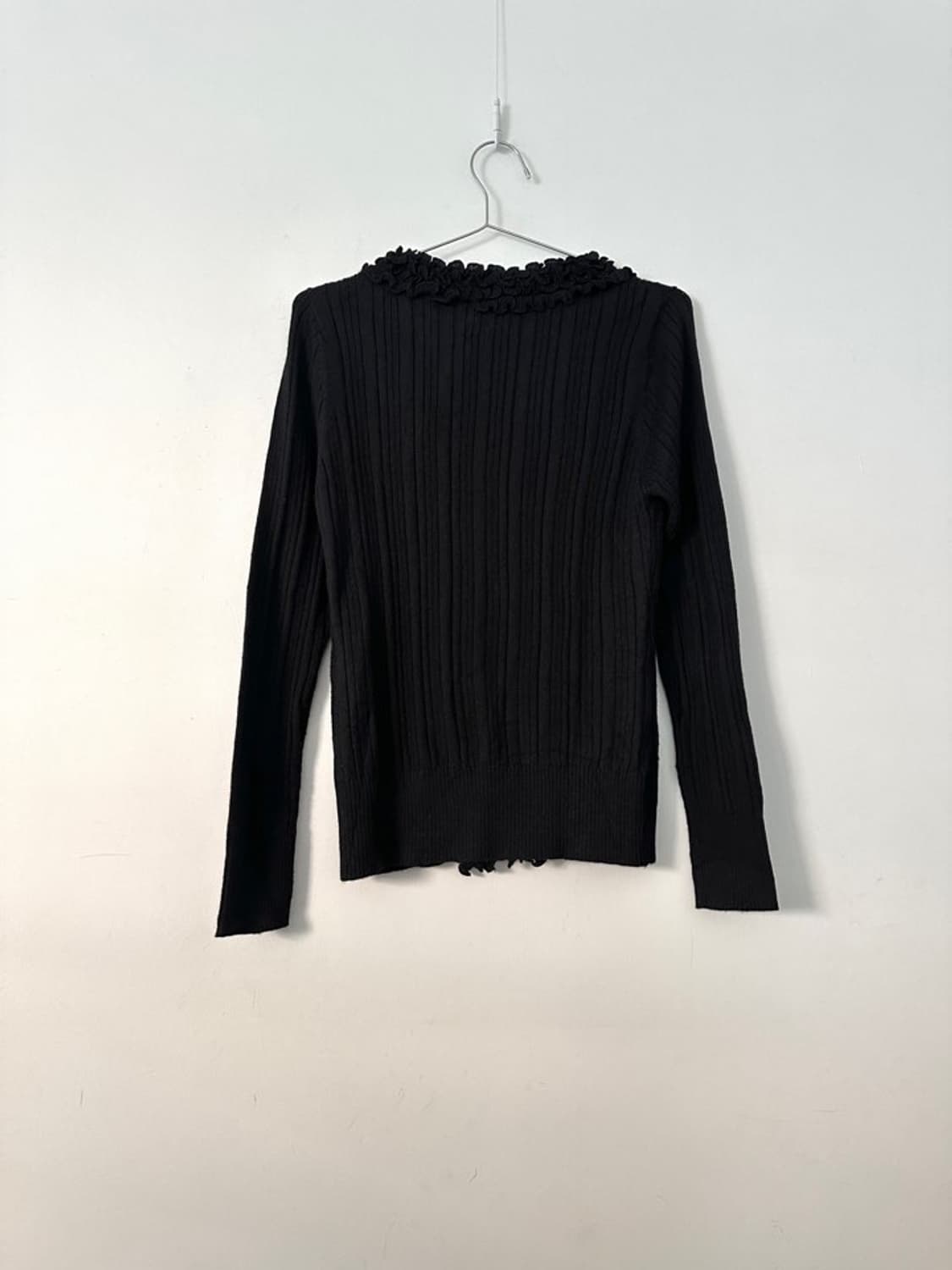 Flower pattern rib cardigan / black 상품이미지4
