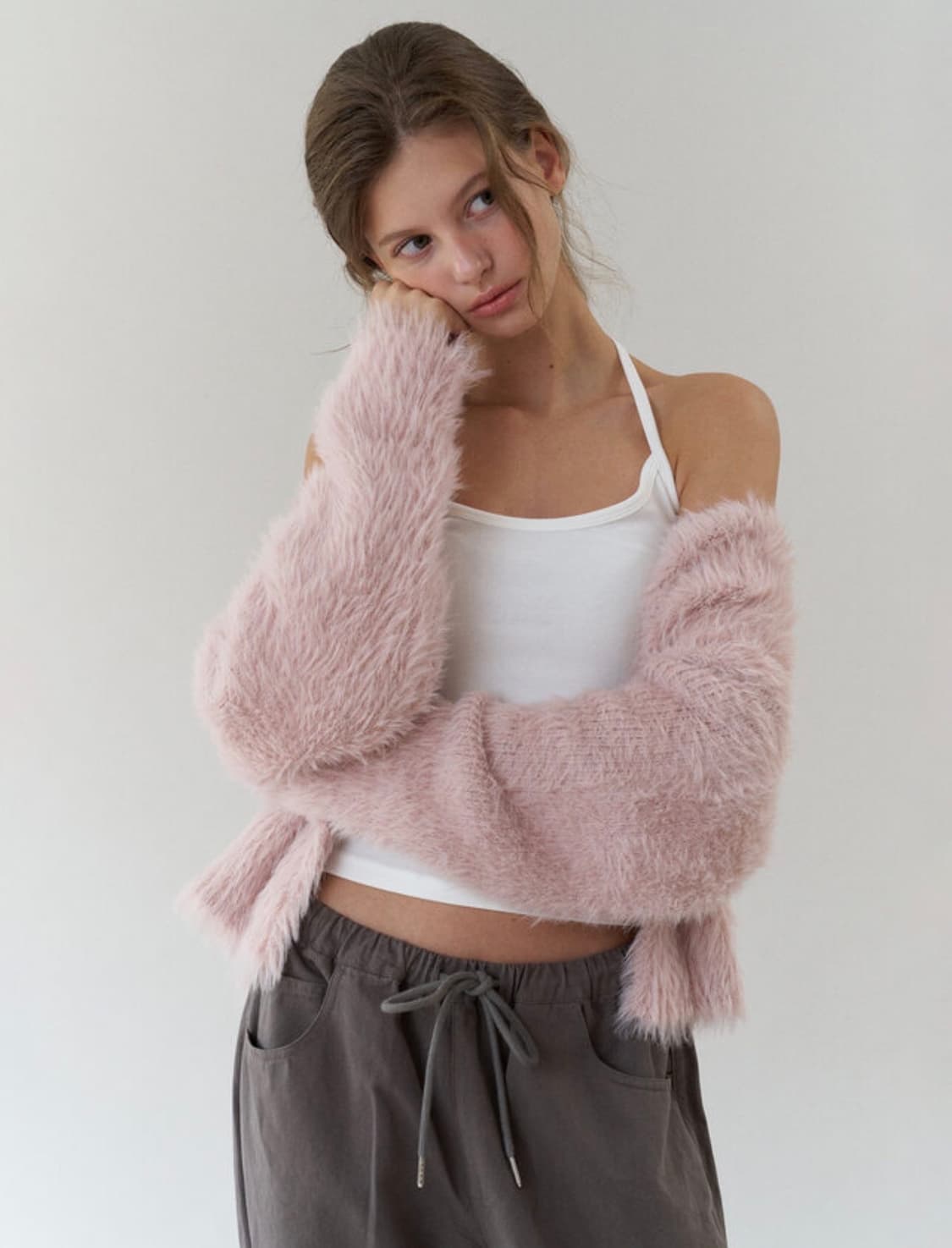 헤더먼트 테디가디건 핑크 상품이미지1