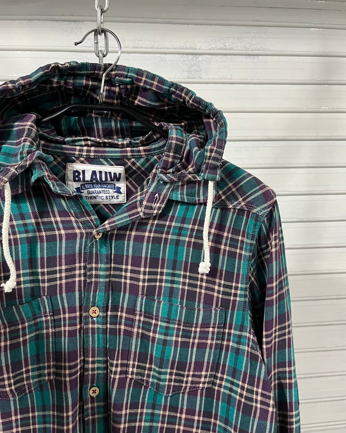 blauw hood check shirt 상품이미지5