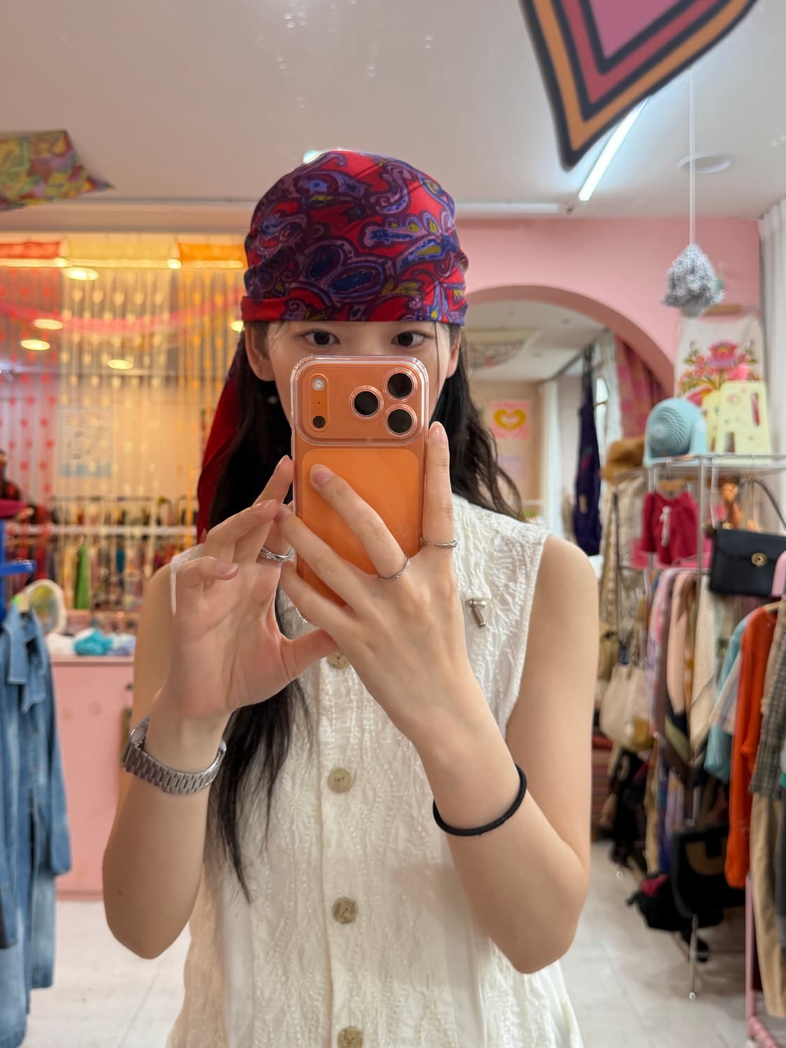 빈티지 인디안 패턴 레드 스카프 상품이미지1