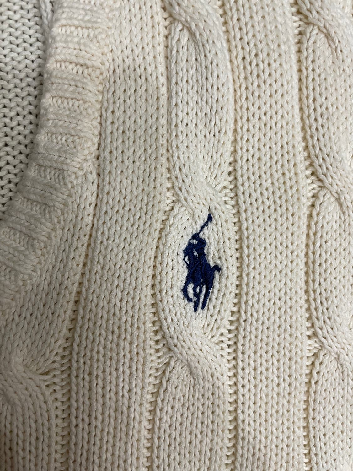 폴로 피마코튼 케이블 브이넥 니트 코튼 스웨터 크림 상품이미지5