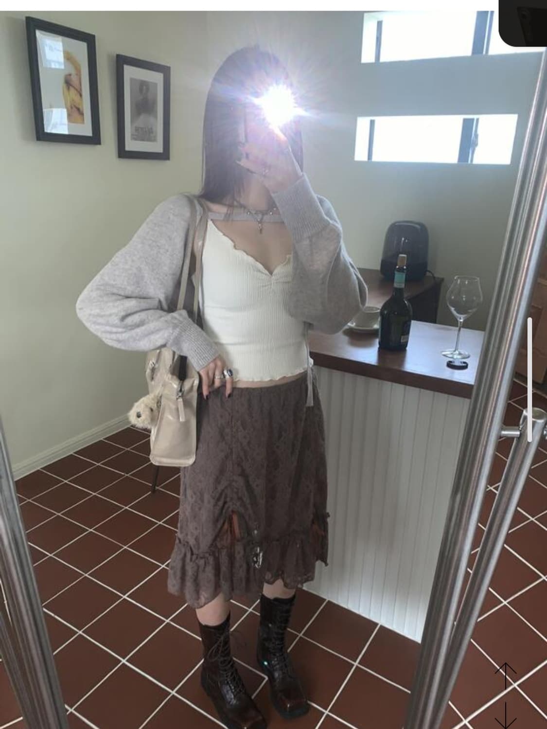 어텀 바이브  레이스 미디 스커트 블랙 autumn vibe  상품이미지4