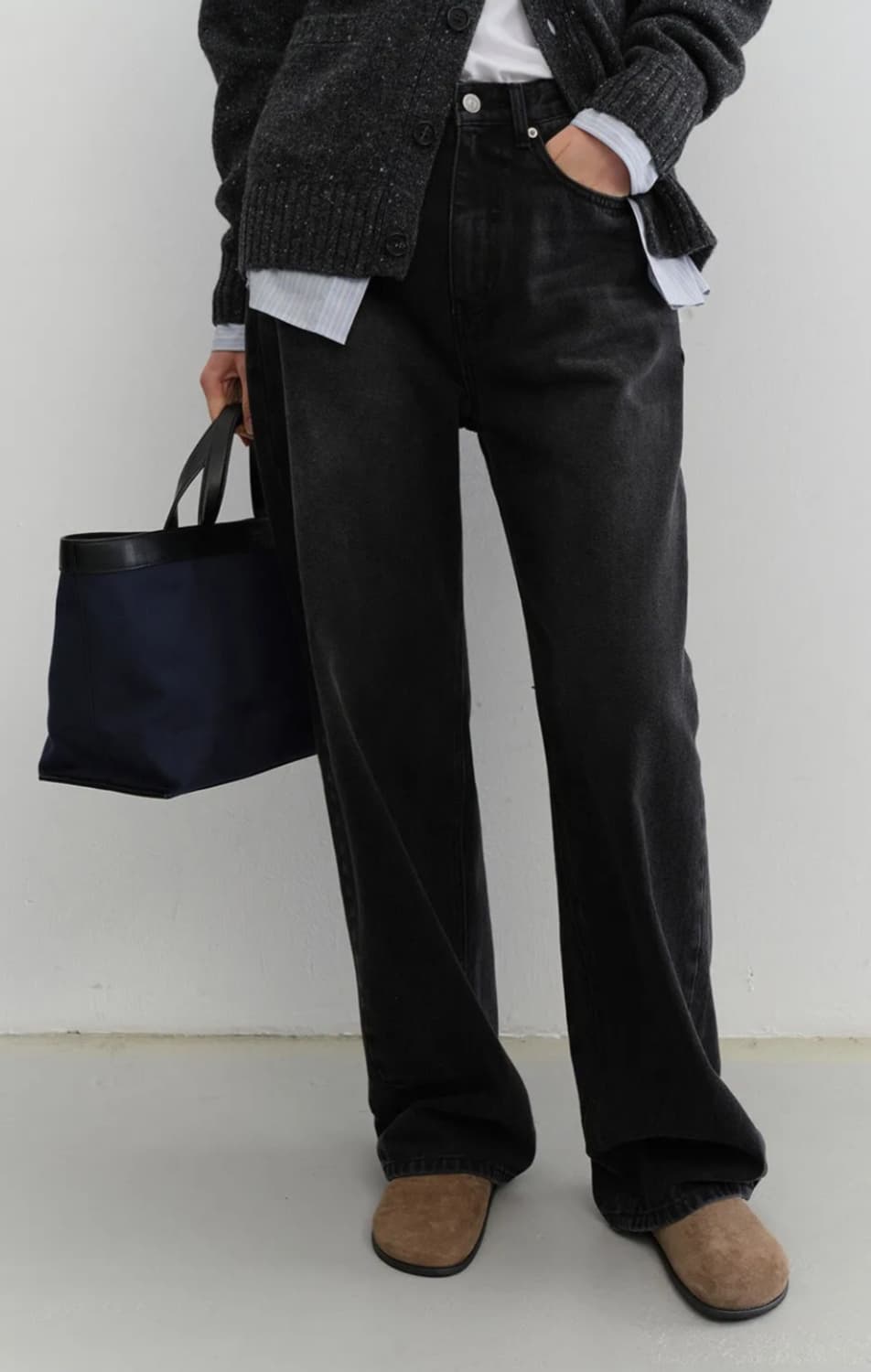 던스트 릴렉스드 와이드 진 블랙 S 상품이미지1